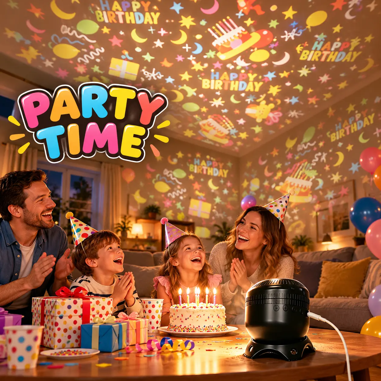 8-Pattern Rotating Projector Lamp with Interchangeable Image Slides, Adjustable Wall & Ceiling Light, Type-C Powered Kids Room Decor for Bedroom, Halloween, Christmas, Birthday & Holiday Parties