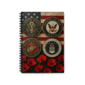 Patriotic Military Spiral Notebook - USA Army Navy Air Force Emblems with Poppies