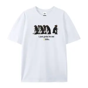 Cotton Short Sleeve T-Shirt I Just Gotta Be Me Graphic Penguin White