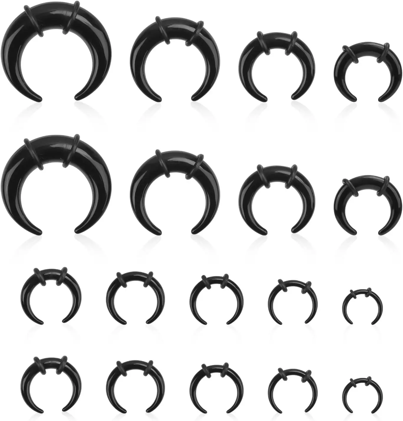 Mikovivi 18pcs Acrylic Septum Rings,Plastic Horseshoe C-Shape Pincher Taper Cartilage Stretching Kit Piercing Retainer Jewelry for Women Man Nose Ear Tragus Size 14G 12G 10G 8G 6G 4G 2G 0G 00G