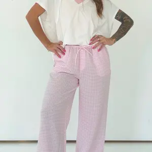 Gingham drawstring pant