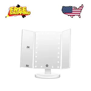 Trifold Vanity Mirror with Lights, 21 LED Touch Dimming