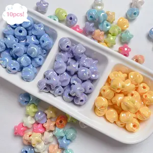 10pcs Mixed UV Plated Five-Pointed Star Flat Back Decorative Beads Acrylic Beads Mix DIY Phone Chain Keychain Jewelry Making Supplies Accessories