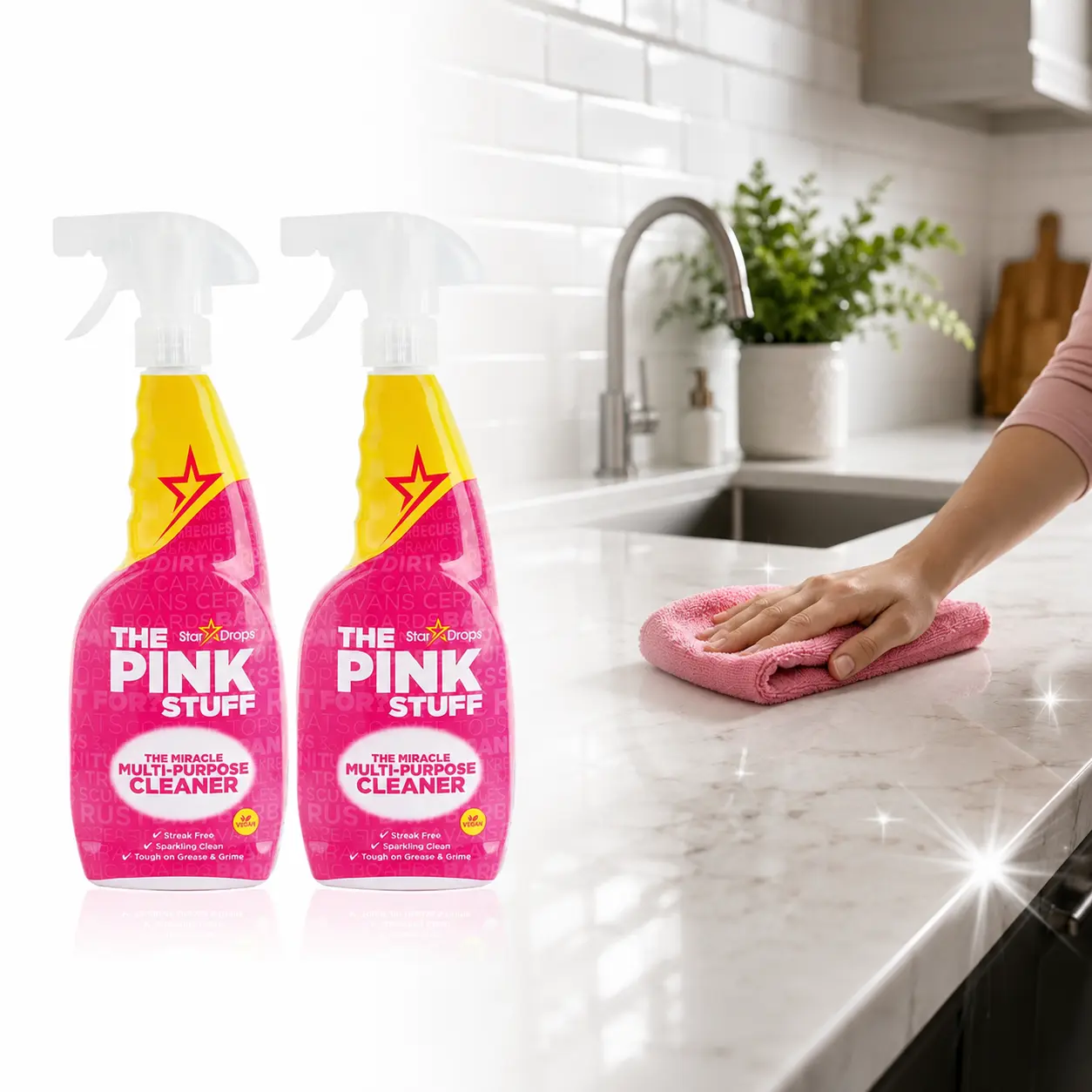 THE PINK STUFF Miracle 750 ml Multi-Surface Cleaner, Multi-Purpose Cleaner Spray, Natural Cleaner Spray, Cruelty-Free Cleaner, Rhubarb Scent Cleaner, Grease Cutting Spray, All-Surface Cleaner, Vegan Household Cleaner.