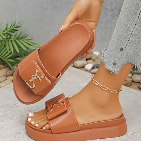 Women's Thick Sole Sandals, Summer Indoor Outdoor Fashion New Arrival, Stylish Cool Slippers, Slide, PU Leather Rubber Sole, Open-Toe Design