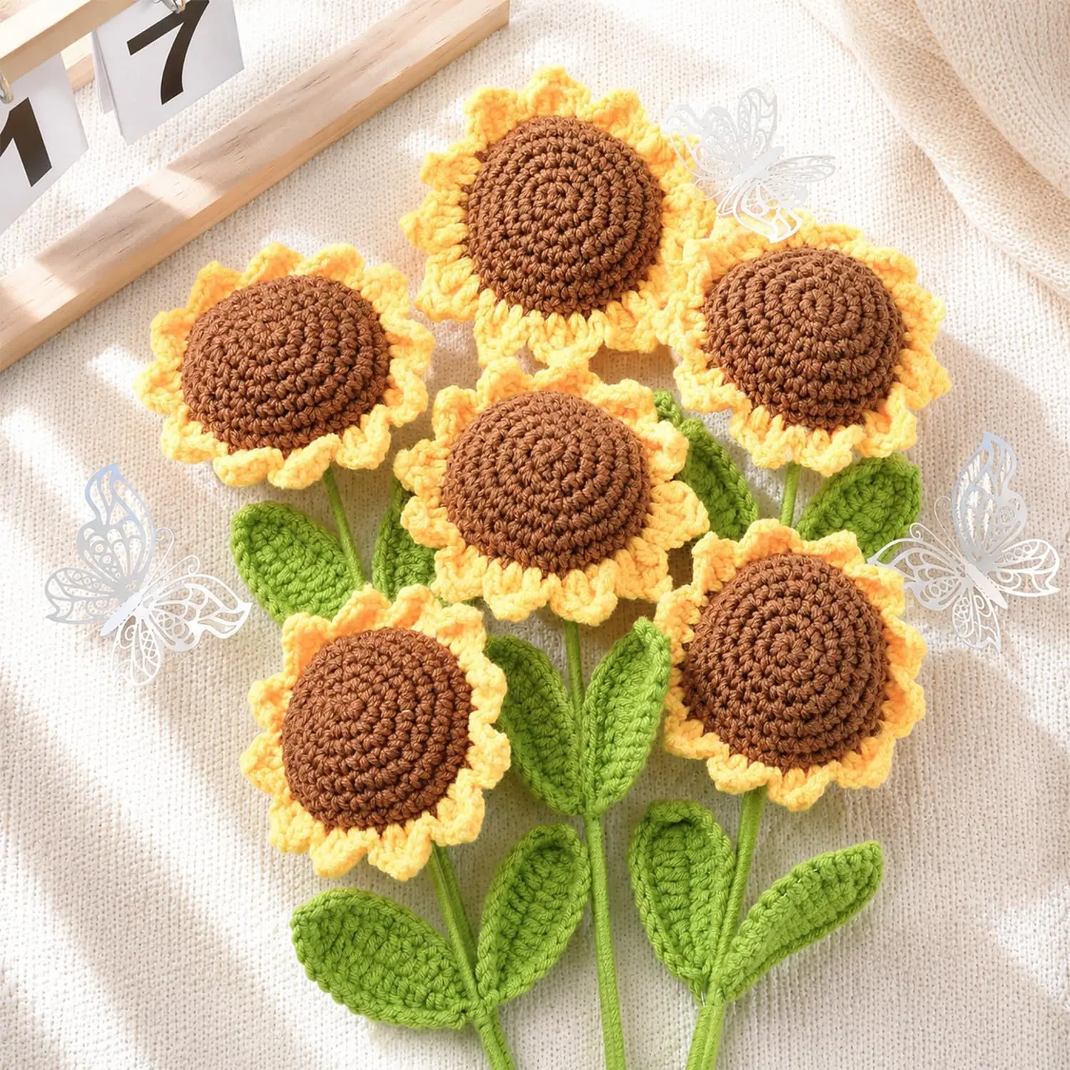 10Pcs Crochet Sunflower Bouquet, Crochet Flower Bouquet, Artificial Sunflower for Women Gift, Knitted Sunflowers Bouquet for Anniversary Birthday Graduation Party Home Office Tables Decoration - Home Improvement.