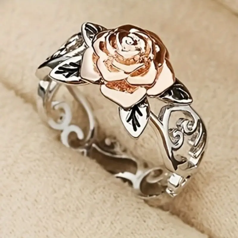 Women's Exquisite Carving Hollow-Carved Floral Design Ring with Metal Coating, Everyday Wear Fashion Accessory, Anniversary Love Commemorative Gift (No Box)