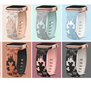 Disney Two-Tone Engraved Castle Silicone Case for Apple Watch Rose Gold & White Mickey Mouse & Castle Patterns Wearable Accessory