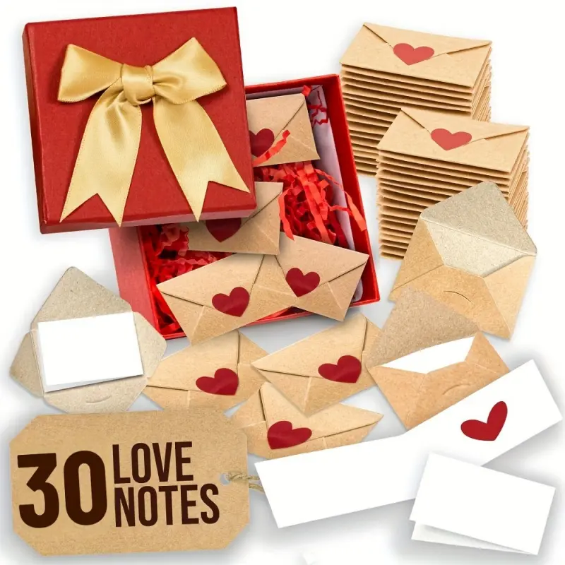 30/60pcs Envelopes - Mini Envelopes, Heart Stickers, Small Valentine's Day Greeting Cards, Little Love Notes for Him or Her, Cute Gifts for Boyfriend or Girlfriend, Special Occasions, Romantic Moments, Cute Stationery, High-Quality Paper, Valentine's Day