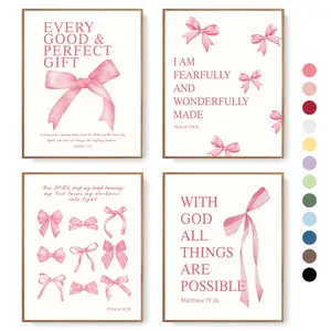 Coquette Pink Bow Christian Wall Art Decor Posters 10x8 Inch Set of 4 Unframed Bible Verses Bow Pictures for Bedrooms Bathrooms Dorms Aesthetic Gifts for Teen Girls