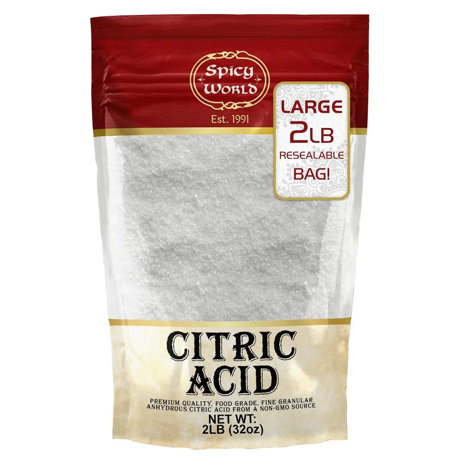 Citric Acid 2 LB Bag - 100% Pure, Food Grade & Non-GMO - Citric Acid Powder For Cleaning, Bath Bombs, Preserving - Fine Granular by Spicy World