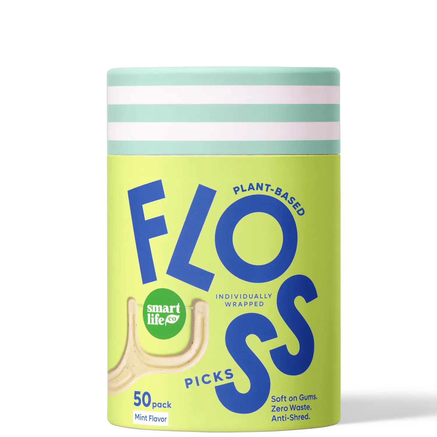 Individually Wrapped Floss Picks – Great For Travel & Sustainable, Eco-Friendly Dental Flossers, Biodegradable, Anti-Shred, Soft on Gums, Mint 50pk