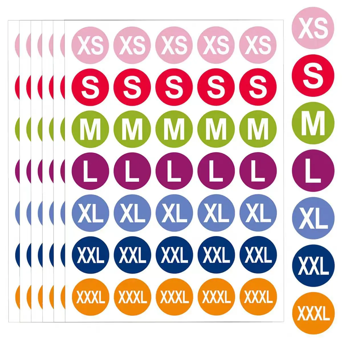 7 Sizes 1 Inch Clothing Size Stickers, Colorful Coded Round Self Adhesive Apparel Size Labels for Clothing T Shirts Trousers Skirt Retail (XS,S,M,L,XL, XXL,XXXL)