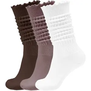 Women’s Ruffle Slouchy Socks 3 Pack Retro Cute Frilly Scrunch Knee High Cozy Cotton Long Boot Chunky Socks Size 6-11
