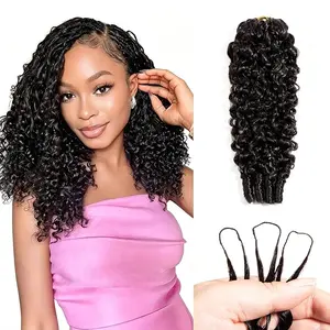 Binf Burmese Curly Human Hair Crochet Bundles 14-24 Inch 60g-120g Knotless Pre-Separated Feather Crochet Human Hair 3c4a Water Curly Hair Reusable Hair Extensions for Women Natural Black Color