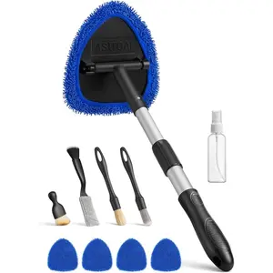 AstroAI 10pcs Windshield Cleaner Tool, Car Interior Detailing Kit with AC Vent Brush, 3 Cleaning Brushes, 4 Microfiber Pads and Spray Bottle, All-Inclusive Cleaning Solution, Car Accessories, Blue