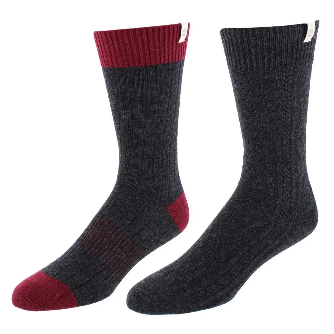 Timberland Men's Cable Knit Comfort Wool Blend Socks (2 Pair), Crew Socks, Menswear, Soft, Plain