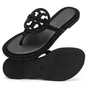 Women's Crystal Thong Sandals - Sparkly Rhinestone Flat Flip Flops, Cushioned Comfort Insole, Non-Slip Footwear for Beach, Wedding Wear |   Girly Feminine Women Sandals, Walking Shoe