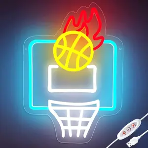 Basketball Board Neon Sign – Dimmable USB-Powered LED Light for Wall Decor, Perfect for Bedroom, Game Room & Kids' Room, Great Christmas Gift for Boys