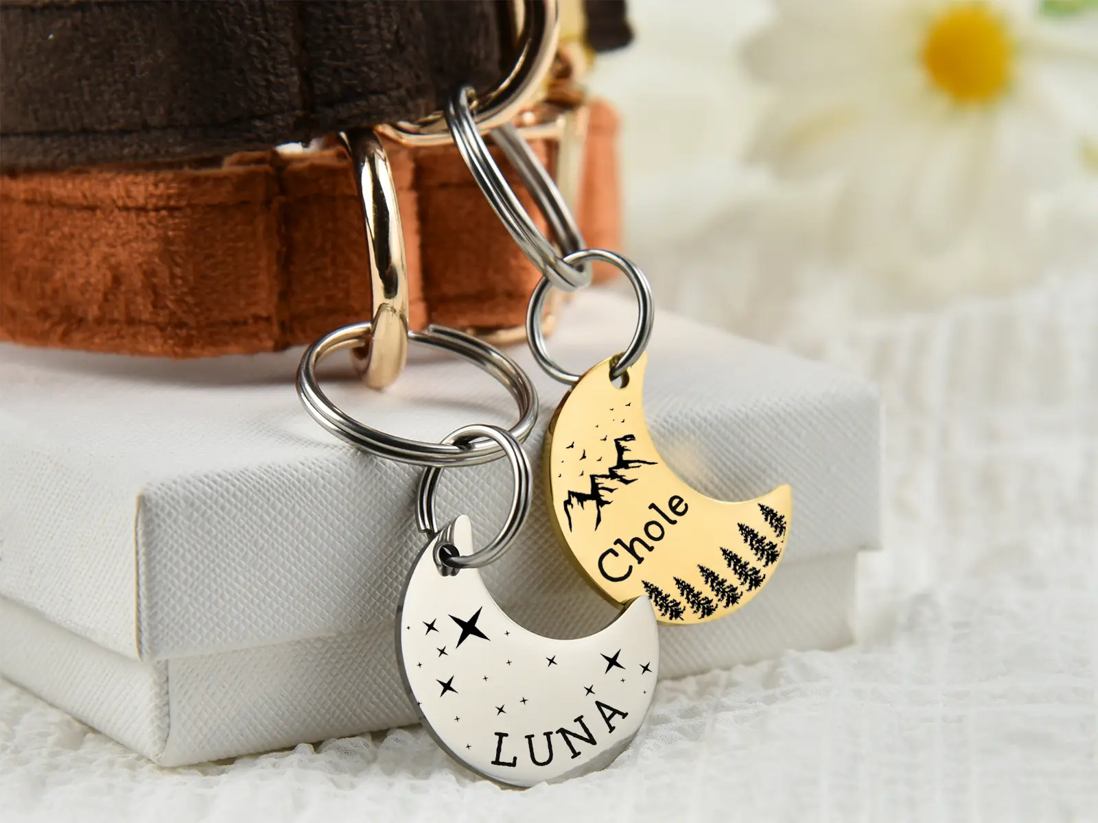 Personalized Pet Tag, Moon and Stars, Custom Dog Cat ID Tag, Moon Dog Tag, Dog Tag for Dogs, Cute Cat Tag, Dog Collar Tag, Pet Name Tag