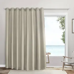 100"x96" Sateen Twill Woven Room Darkening Blackout Wide Patio Grommet Top Single Curtain Panel Beige - Exclusive Home