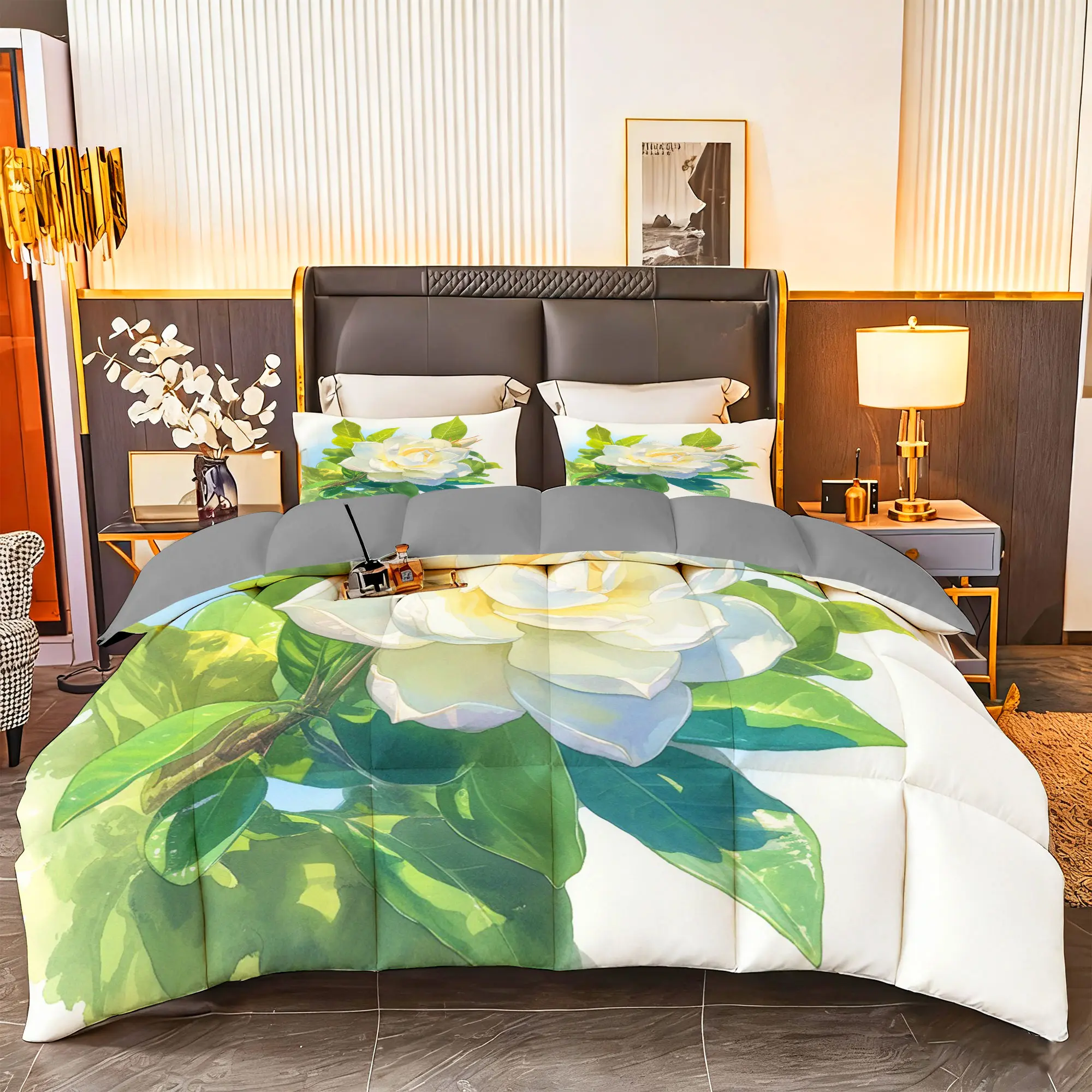 3pcs (1 comforter + 2 pillowcases) Floral Bedding Set All-Season Soft Breathable Hypoallergenic, Wrinkle & Fade Resistant Easy-Care, Queen/King/Full/Twin Size, Watercolor Flower Pattern, Premium Durable Fabric for Bedroom Guest Room Home Dorm