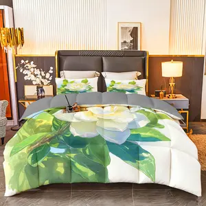 3pcs (1 comforter + 2 pillowcases) Floral Bedding Set All-Season Soft Breathable Hypoallergenic, Wrinkle & Fade Resistant Easy-Care, Queen/King/Full/Twin Size, Watercolor Flower Pattern, Premium Durable Fabric for Bedroom Guest Room Home Dorm