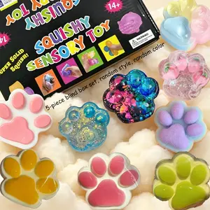 5pcs-Cat Claw Different Styles Novel Stress Relieving Toy Blind Box, Cute Cat Claw Shaped Soft Pressure Ball, Durable Slow Rebound Compact Desktop Sensory Stress Relieving Toy, Playful Design, Soft Touch, Soothing Anxiety, Creative Holiday Party Gift