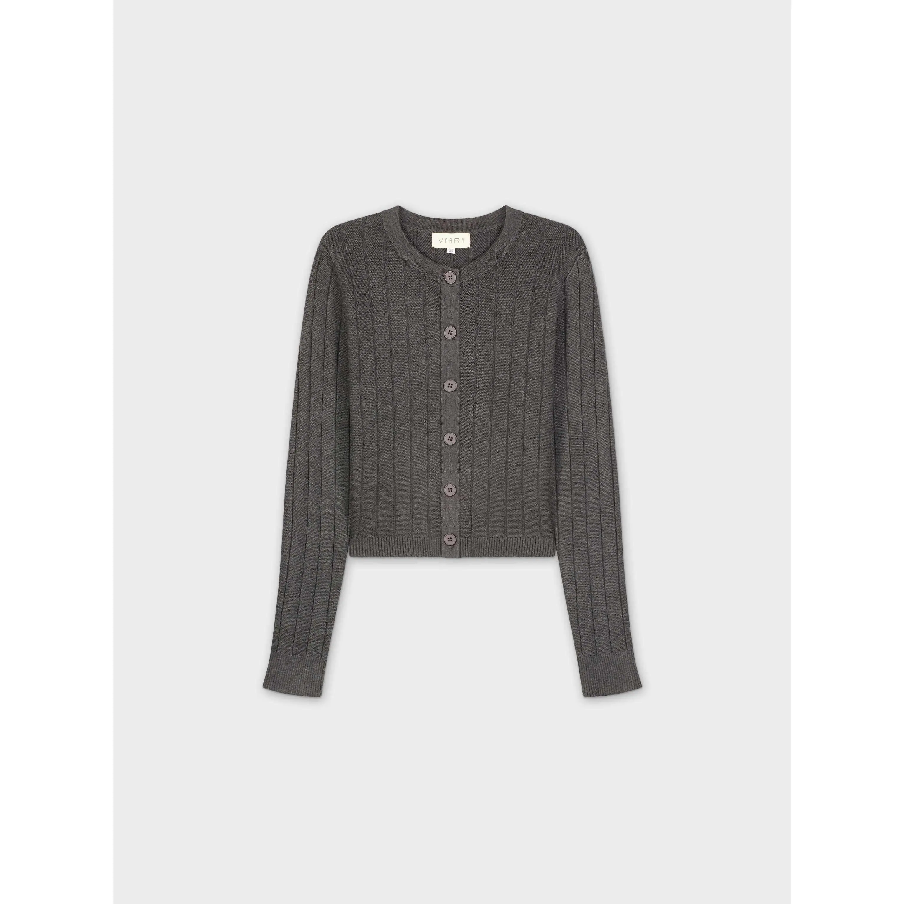 CROPPED RIBBED DESIGN CARDIGAN-GREY