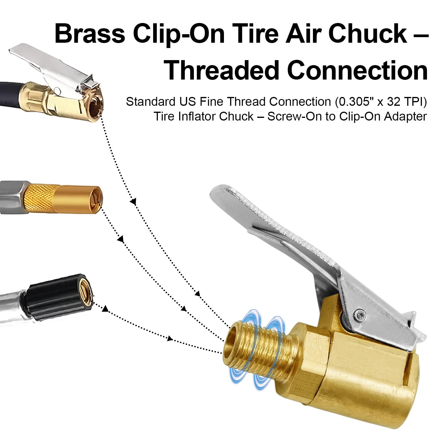 2 Pcs Brass Locking Tire Air Chuck, Tire Inflator Hose Adapter for Twist On Connection Convert to Lock On, No Air Leakage Air Compressor Pump Clip On Tire Chucks, Tire Nozzle with Tire Valve Thread