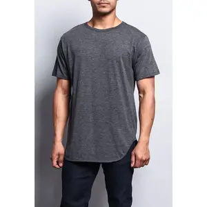 Solid Color Long Length Curved Hem T-Shirt
