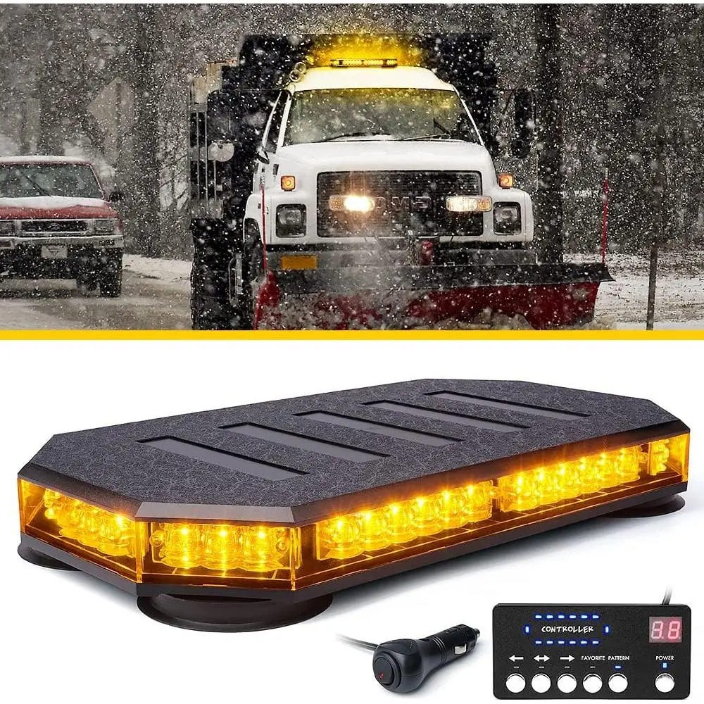 Amber 42-LED Roof Strobe Warning Light Bar with Controller, Hazard Emergency Flashing Light for Engineering Vehicles, Postal Mail Trucks, Strobe Lights For Trucks, Led Lightbar