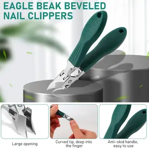 Green Nail Care Tool Set-Includes Thick NailClipper, Ingrown Nail Lifter & Nail FilelBeveledEagle Beak Design, Large Opening, Anti-Splashfor Thick & Hard Nails