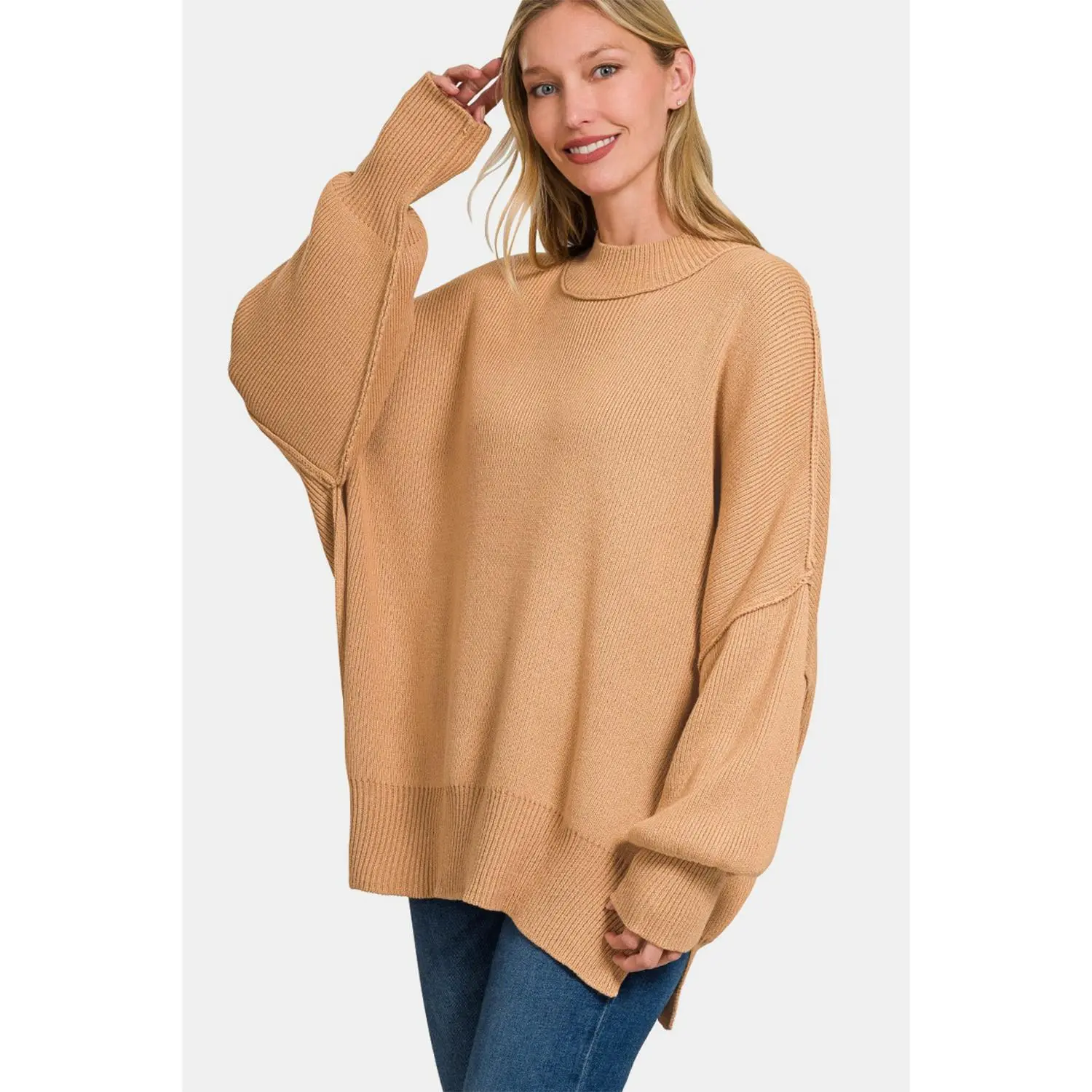 Zenana Side Sit Oversize Sweater
