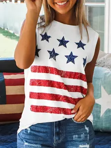 Women's Casual Stars and Stripes Printed Tank Top - Patriotic USA Flag Graphic Sleeveless Shirt, Summer Vacation Essentials