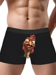 Men's Rooster Print Boxer Briefs Breathable Underwear