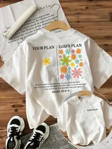 Women's Casual Summer Short Sleeve T-Shirt with Yourplan & God's Plan Floral Bible Print Design, Loose-Fitting Half Sleeve for Daily Wear, Womenswear Style