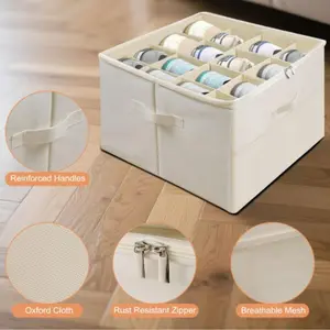 16-Slot White Shoe Storage Box Oxford Cloth Material with PVC Clear Cover Adjustable Dividers Reinforced Handles Holds 16 Pairs Durable Breathable Stackable Design