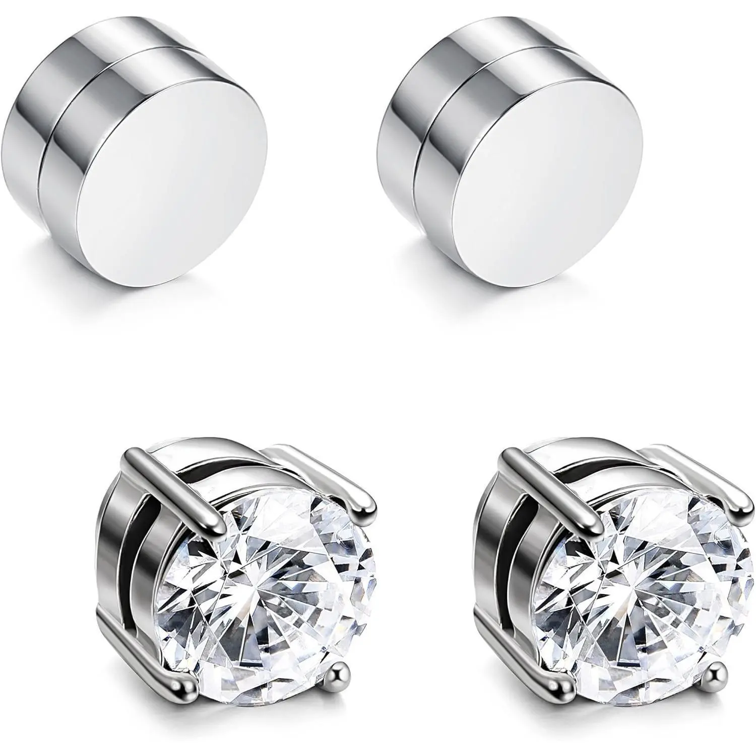 6-Prong Magnetic Stud Earrings, Cubic Zirconia Clip-On Fake Earrings for Women, Hypoallergenic Non-Pierced Cartilage Huggie Jewelry, Birthday Gift for Daughter, Magnetic Earrings