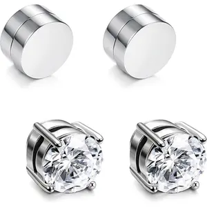Magnet 6 Prong Set Cubic Zirconia Clip on Fake Stud Earrings for Women Men Cartilage Non Pierced Ear Senstive Ear CZ Crystal Huggie Studs Hypoallergenic Jewelry Gifts Duaghter Bff Birthday Trendy Fashion