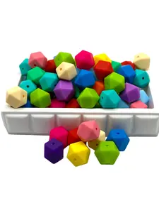 Hexagon silicon beads,  Focal Wristlet Bracelet Teething Keychain Custom Silicone Beads For Pen Jewelry Making 15 mm.