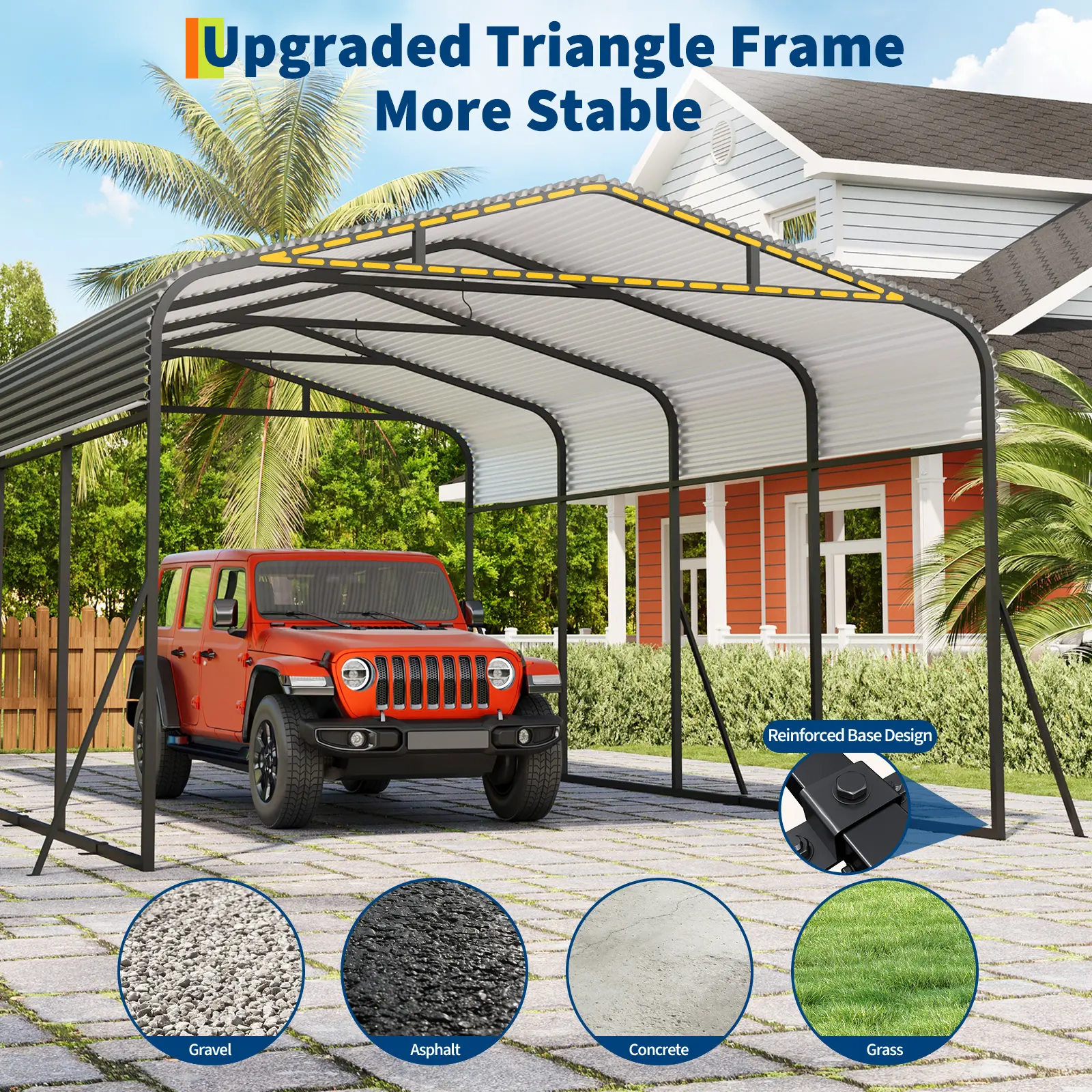Heavy Duty 12x20 ft Outdoor Carport Canopy, Galvanized Steel Roof with Reinforced Base, Shade Shelter for Vehicles & Boats