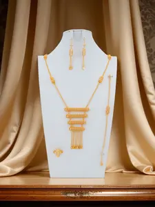 Luxury Light Middle Eastern Style Champagne Golden Women's Jewelry Set, Geometric Tassel Design for Vitality & Elegance, 5-Piece Versatile Set, Suitable for Gifting, Gatherings & Ramadan, Bracelets