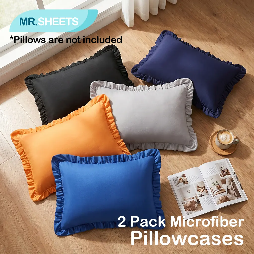 NTBAY 2-Piece Ruffle Trim Microfiber Pillowcases, Aesthetic Ruffled Pillow Covers for Shabby Chic Decor, Soft Decorative Bedding with Envelope Closure, Multiple Colors