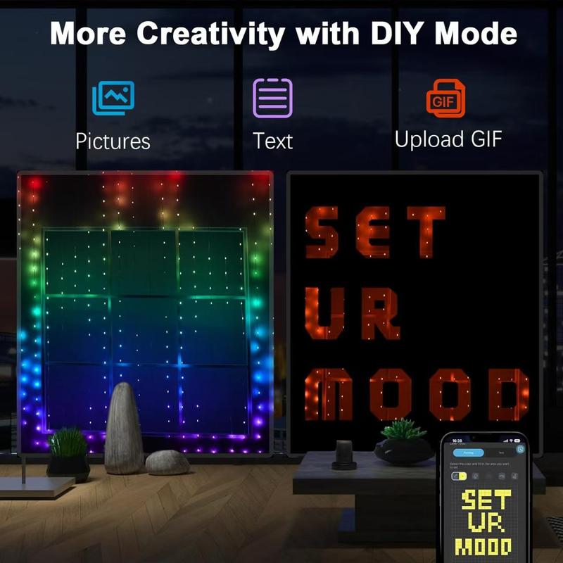 Smart LED Curtain Lights, Color Changing Wall Lights, Dynamic DIY Curtain String Lights for Bedroom Living Room Backdrop Decor Christmas Halloween Parties, 400 RGB LEDs