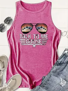 Women's "Talk To Me Goose" Top Gun Print Racerback Tank Top, Stretchy Polyester Fabric