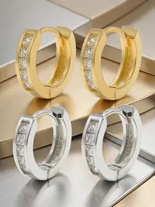 1 pair of earrings, simple and elegant square diamond zircon inlaid with small circular earrings, zinc alloy simple style luxurious summer earrings, suitable for daily banquets, celebrations, holiday gifts