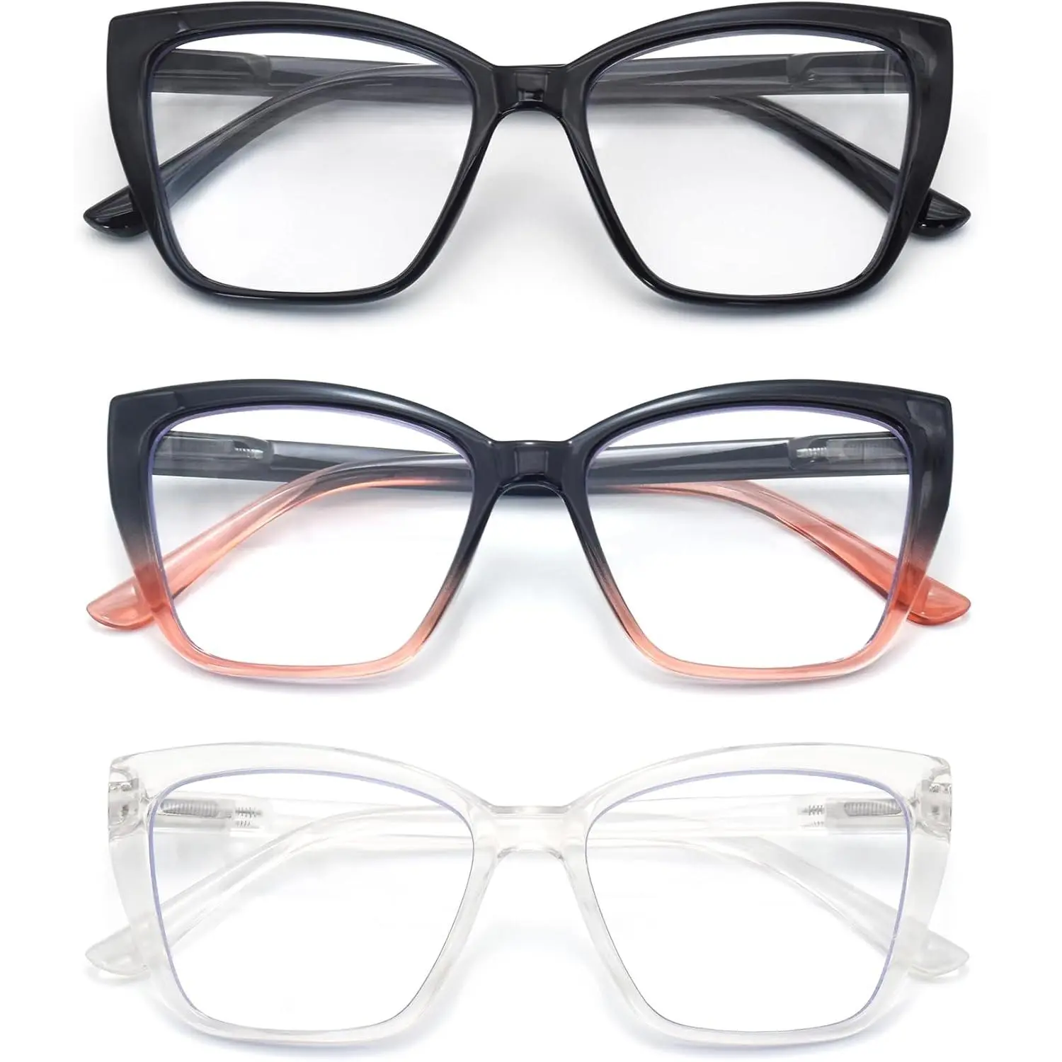 3-Pack Reading Glasses for Women Stylish Oprah Cat-Eye Spring Hinge Clear Lenses Readers Anti Eyestrain