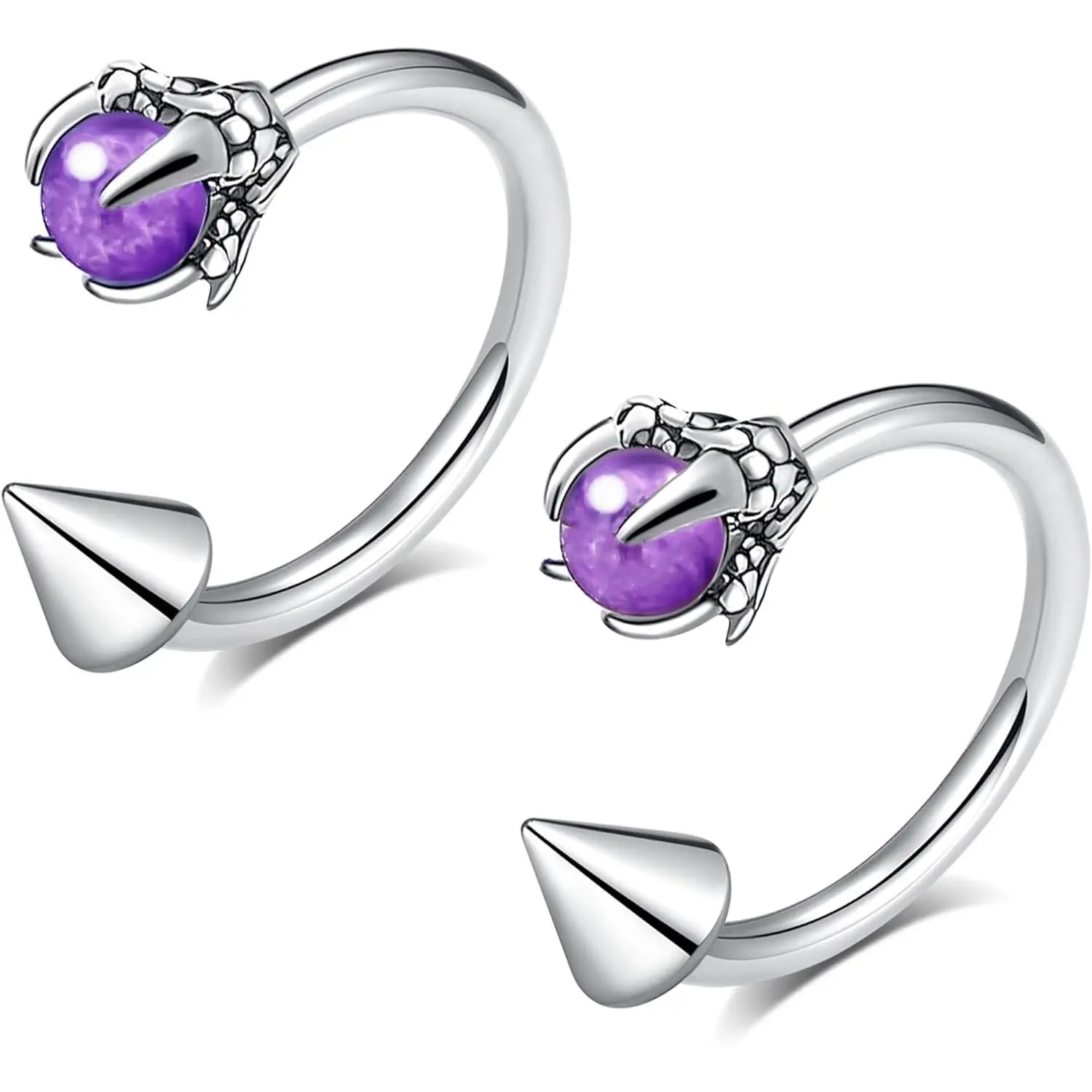 16G 2 count Dragon Claw and Spike Snake Bite , Hoop Lip Rings Snake Bites, Horseshoe Labret  for Lip , 8mm 10mm 12mm Hoop