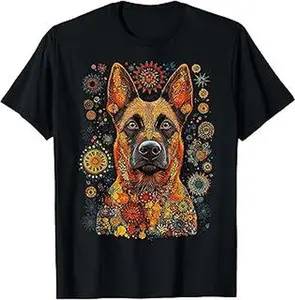 Camiseta belga Malinois Perro Mascota Mandala Belga Malinois, Negro -